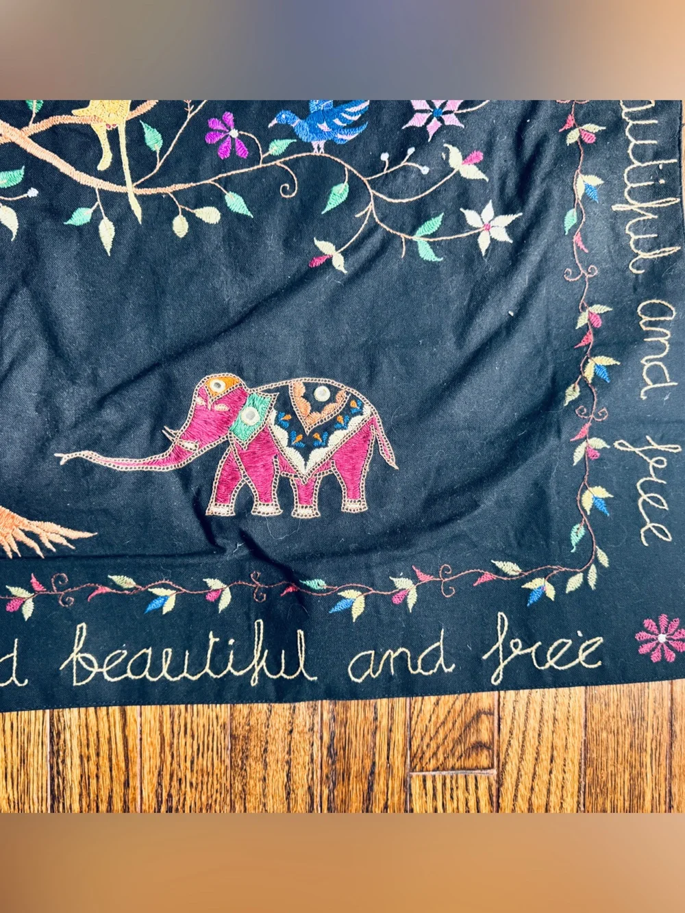 Ten Thousand Black Tree of Life Tapestry with Colorful Embroidery